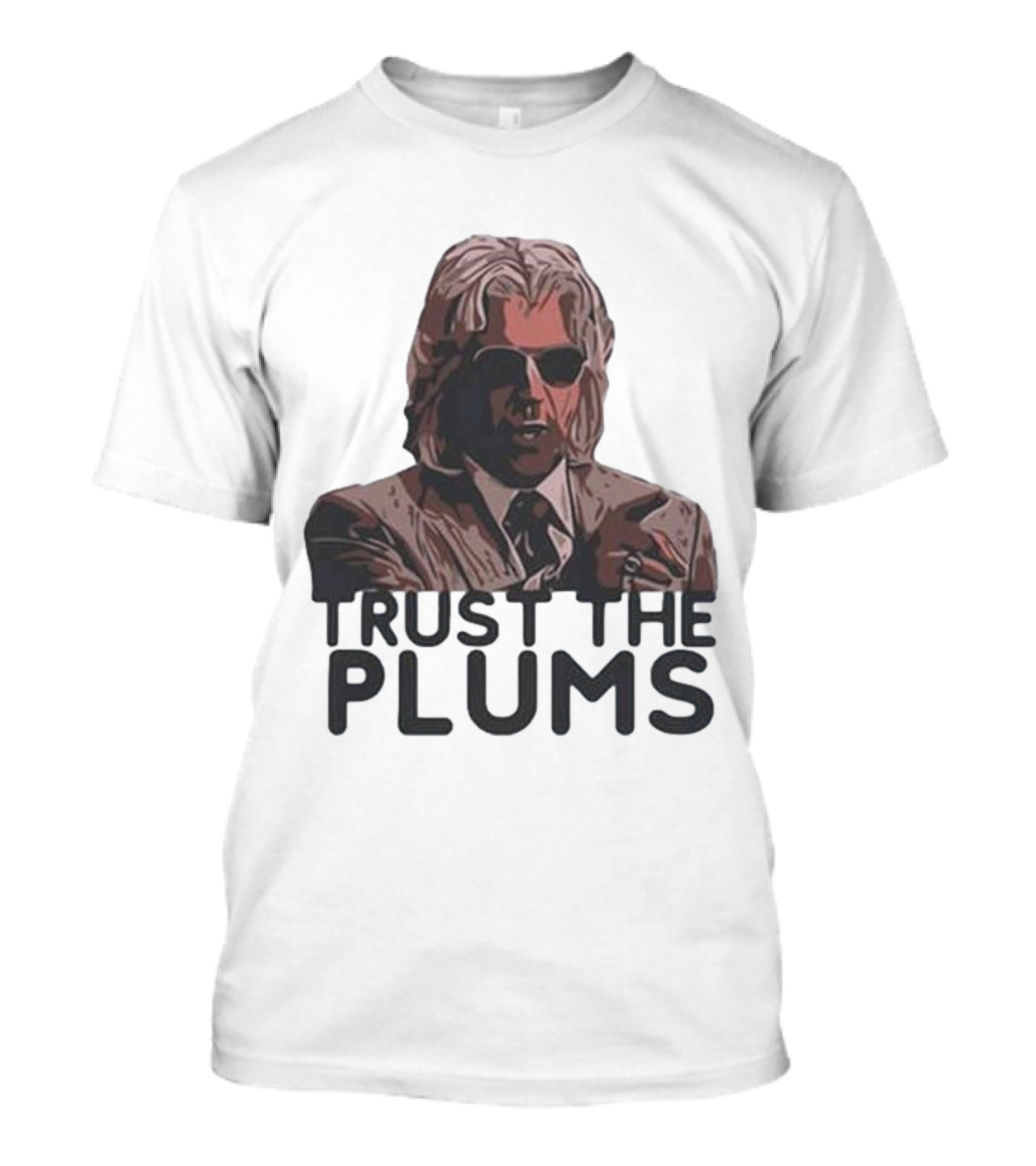 Trust The Plums Mysterious Figure With Sunglasses And Suit T-Shirt