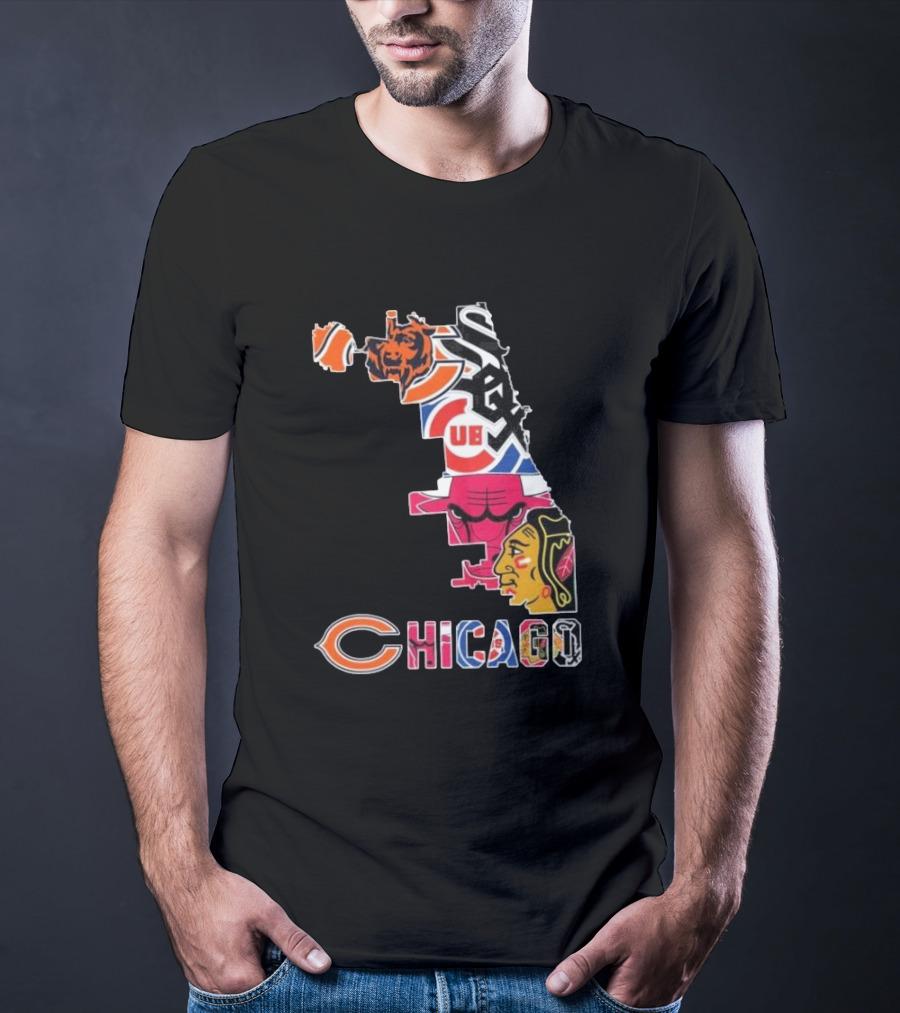 Chicago Cubs White Sox Bulls Bears Blackhawks Maps T-Shirt