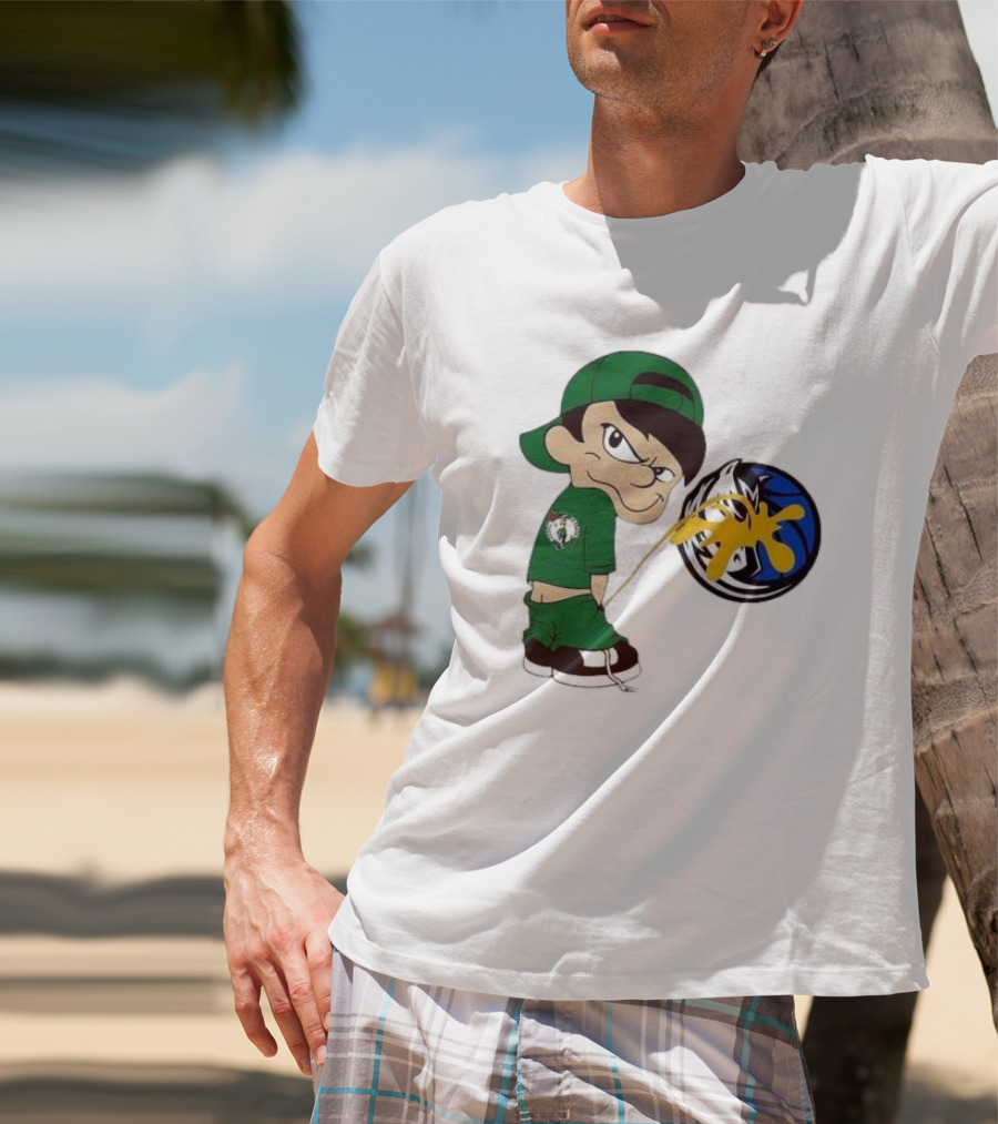 Little Boy Boston Celtics Piss On Dallas Mavericks Logo T-Shirt