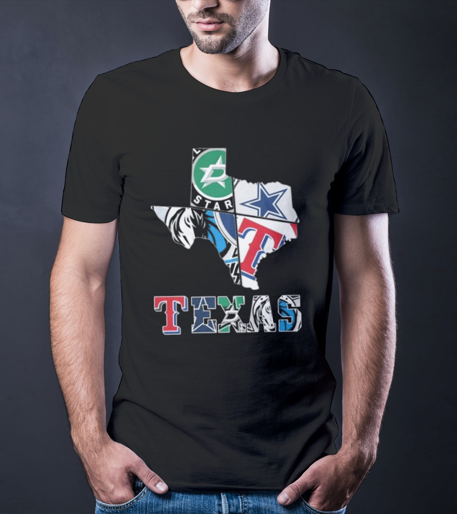 Texas Sports Teams Dallas Stars Dallas Cowboys Dallas Mavericks Texas Rangers Logos T-Shirt