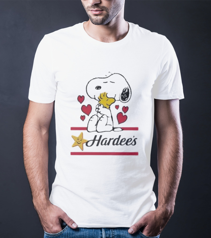 Snoopy And Woodstock Loving Hardee's With Hearts And Star T-Shirt