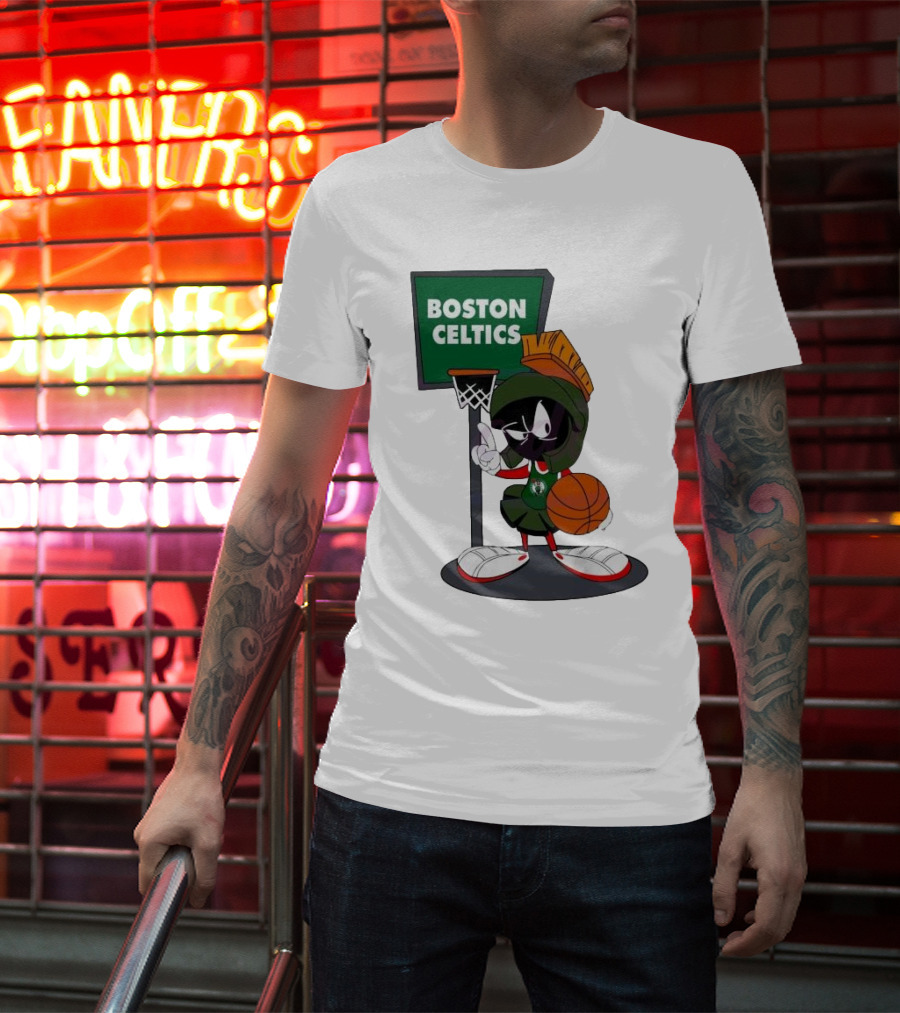 Boston Celtics Looney Tunes Marvin The Martian Basketball Hoop T-Shirt