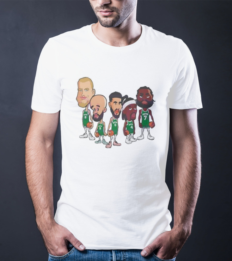 Caricature Boston Celtics Players NBA Basketball Cartoon Team Characters T-Shirt