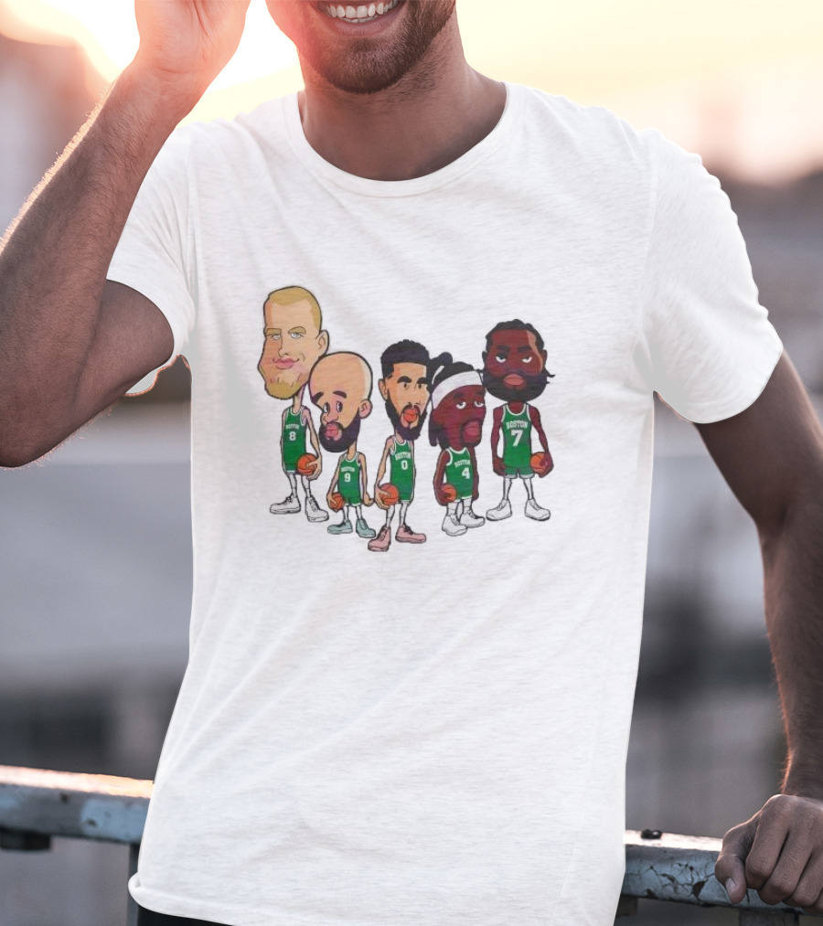 Caricature Boston Celtics Players NBA Basketball Cartoon Team Characters T-Shirt