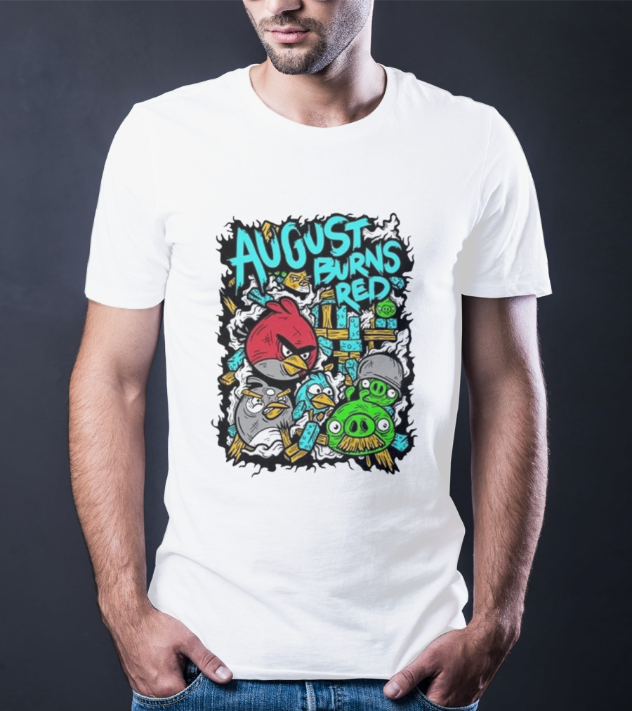 August Burns Red Angry Birds Throwback Collage With Pigs And Birds T-Shirt