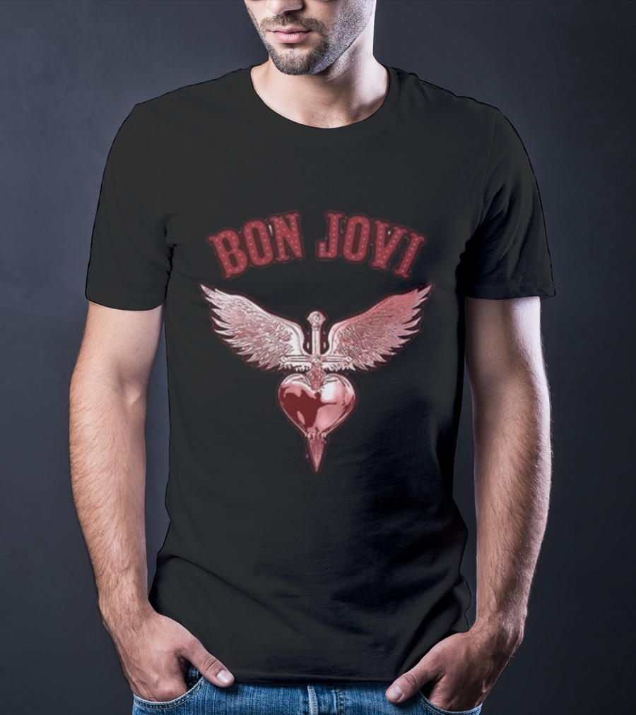 Bon Jovi Forever Red Winged Heart Dagger T-Shirt