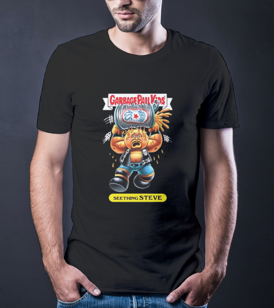 Garbage Pail Kids Seething Steve 3:16 Parody Character With Exploding Trash Can T-Shirt