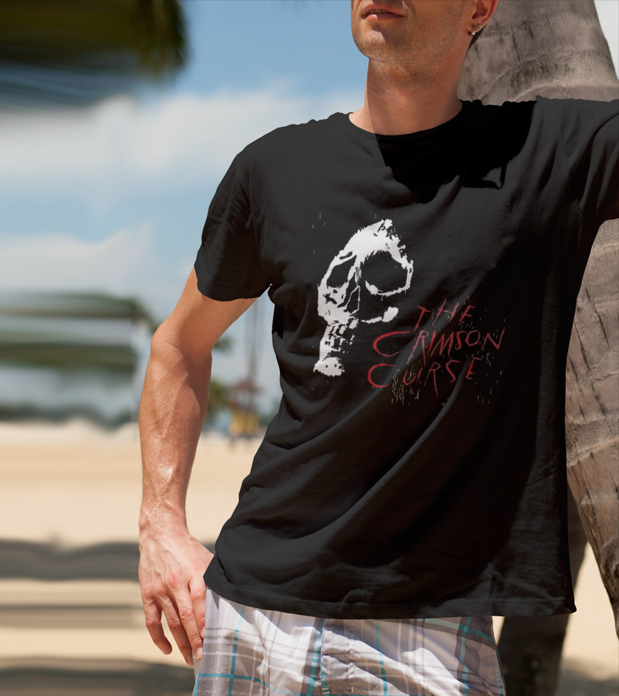 The Crimson Curse Skull White And Red Text With Skull T-Shirt