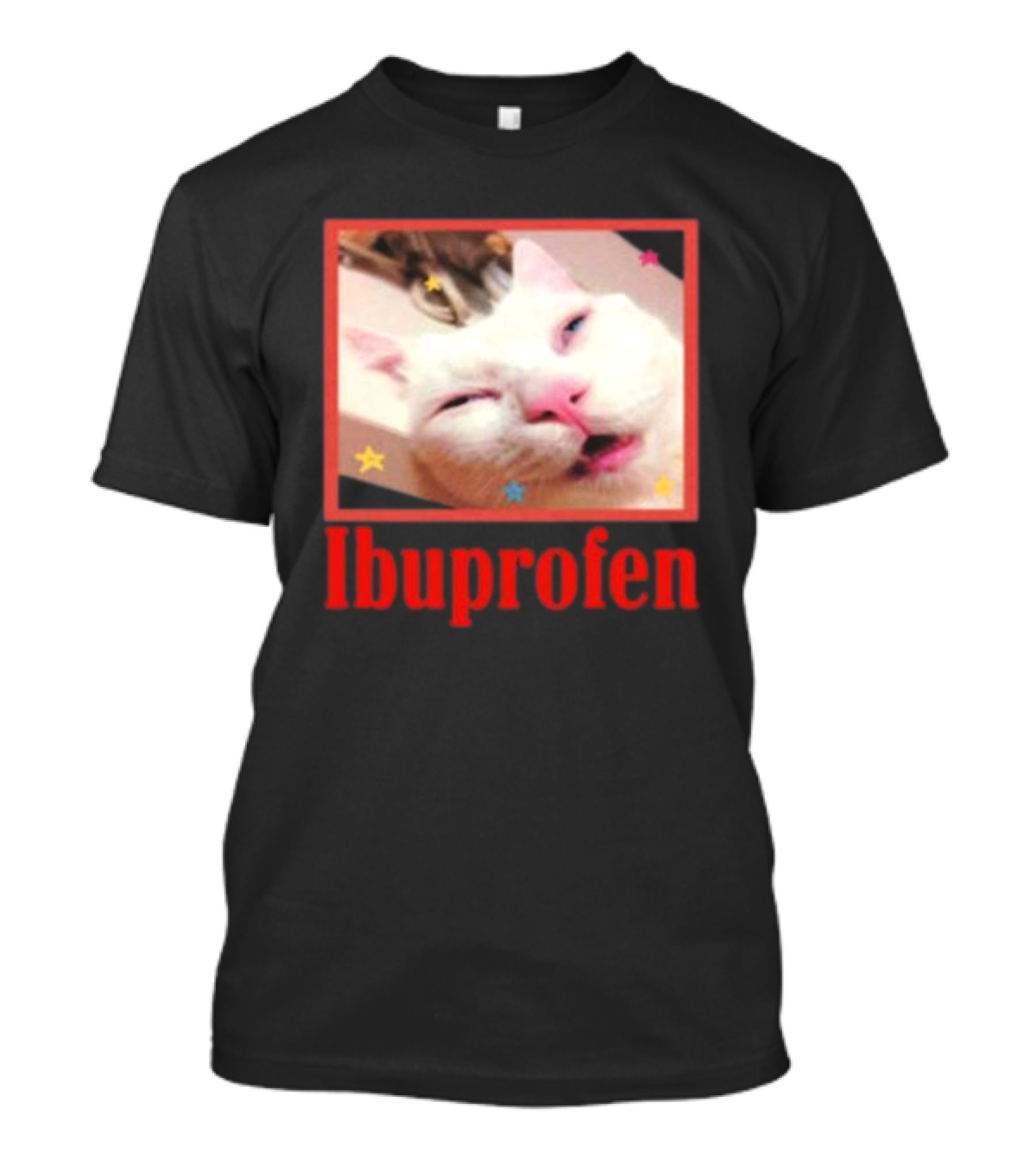 Ibuprofen Meme Cat With Distorted Face And Stars T-Shirt