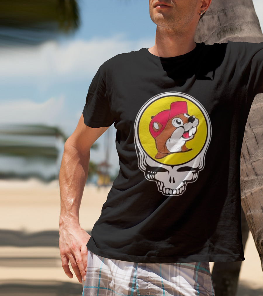 Buc-ee's Beaver In Grateful Dead Skull T-Shirt