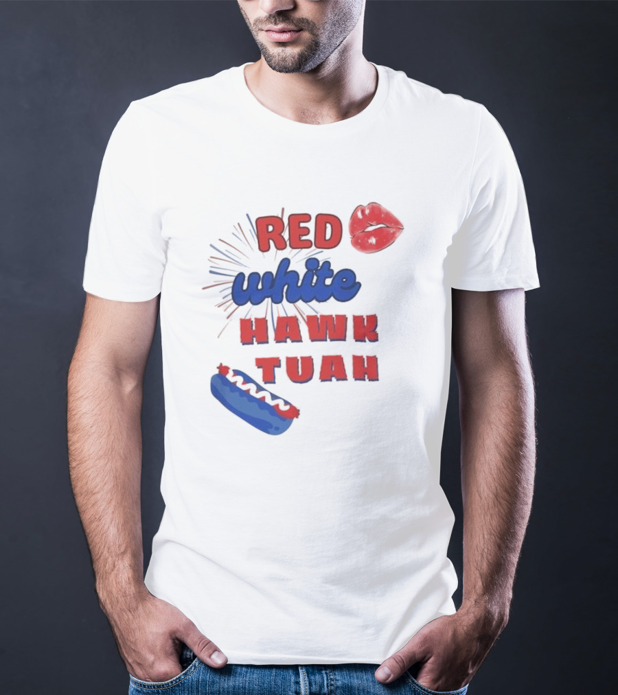 Red White Hawk Tuah Lips Hotdog T-Shirt