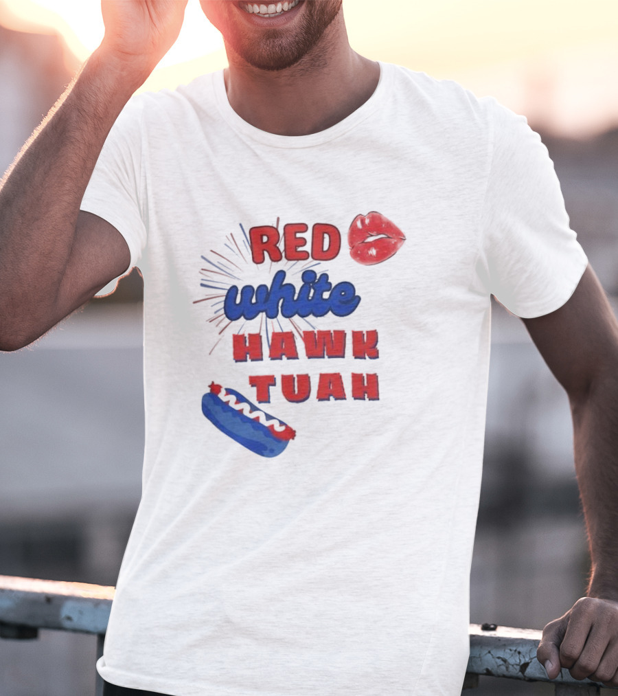 Red White Hawk Tuah Lips Hotdog T-Shirt