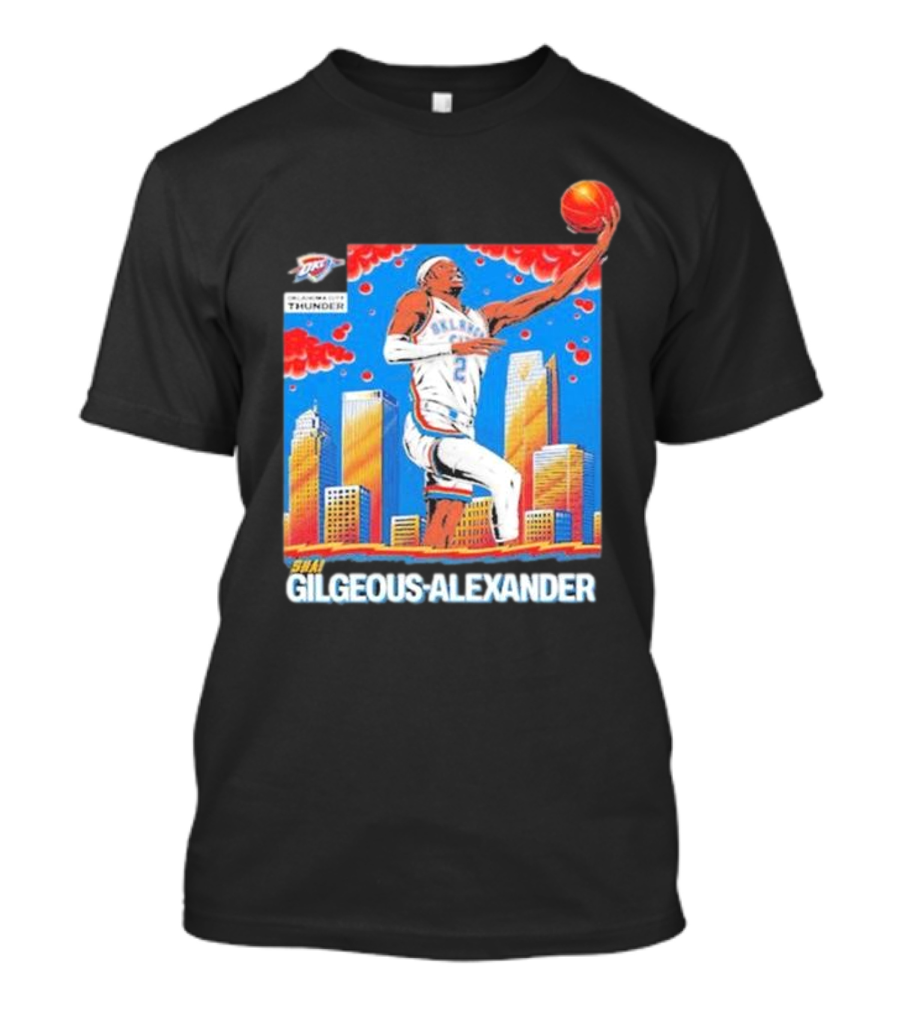 Oklahoma City Thunder Shai Gilgeous-Alexander Skyline Basketball Playoff T-Shirt