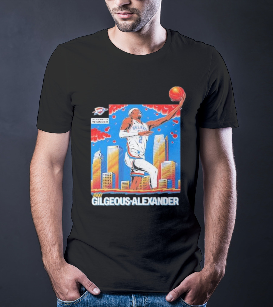Oklahoma City Thunder Shai Gilgeous-Alexander Skyline Basketball Playoff T-Shirt