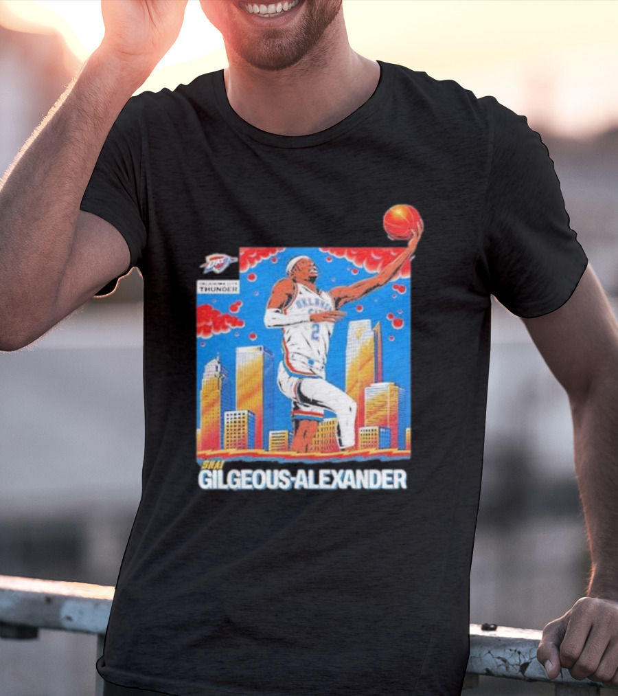 Oklahoma City Thunder Shai Gilgeous-Alexander Skyline Basketball Playoff T-Shirt