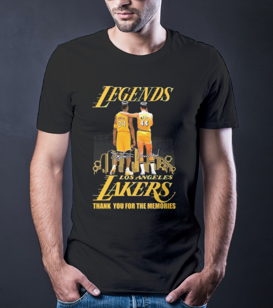 Legends Kobe Bryant Jerry West Los Angeles Lakers Thank You For The Memories Signatures T-Shirt