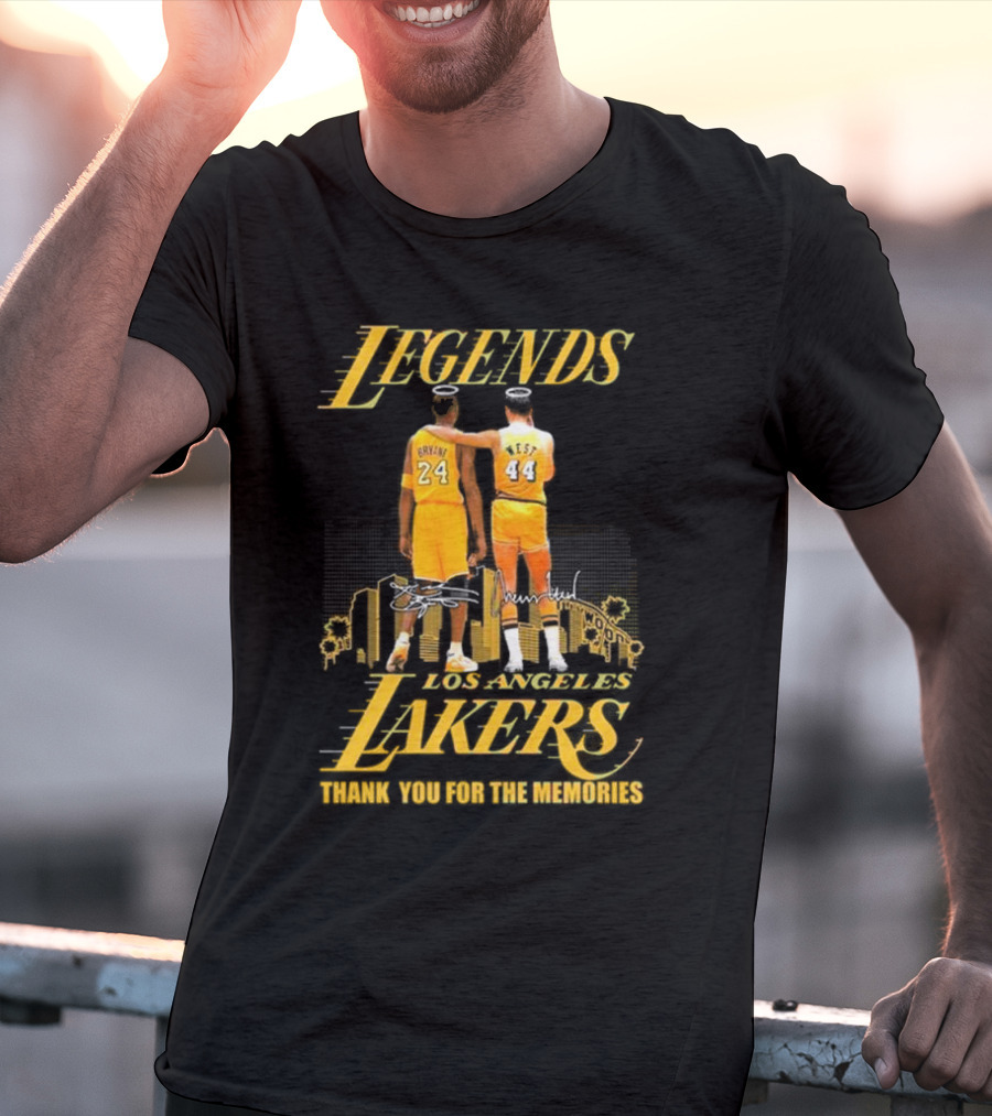 Legends Kobe Bryant Jerry West Los Angeles Lakers Thank You For The Memories Signatures T-Shirt
