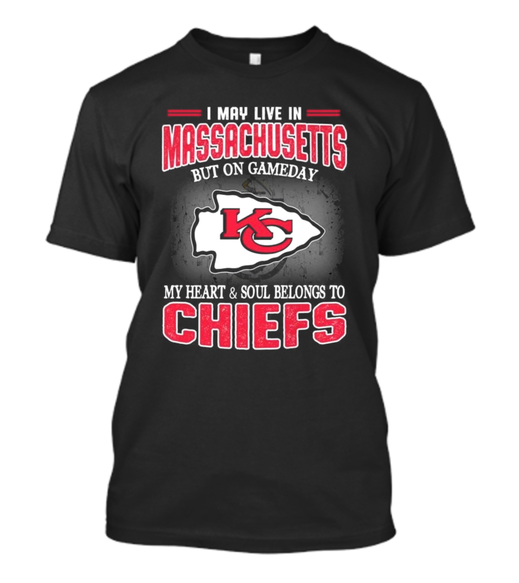 Massachusetts Resident Gameday Loyalty Kansas City Chiefs Heart And Soul T-Shirt