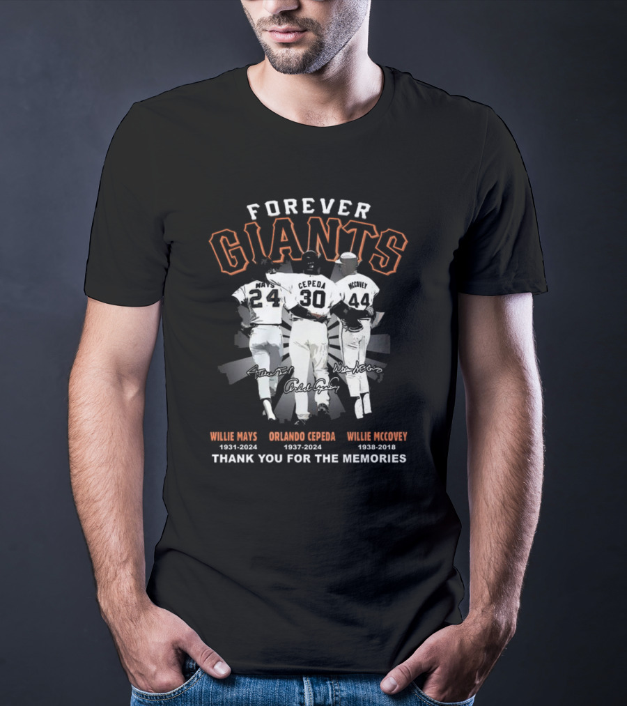 Forever Giants Willie Mays Orlando Cepeda Willie McCovey Thank You For The Memories T-Shirt
