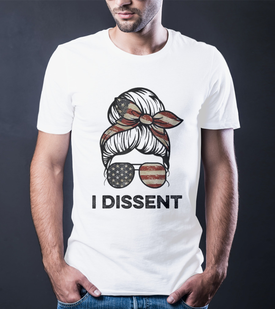 Messy Bun I Dissent USA Flag Vintage Sunglasses Bow T-Shirt