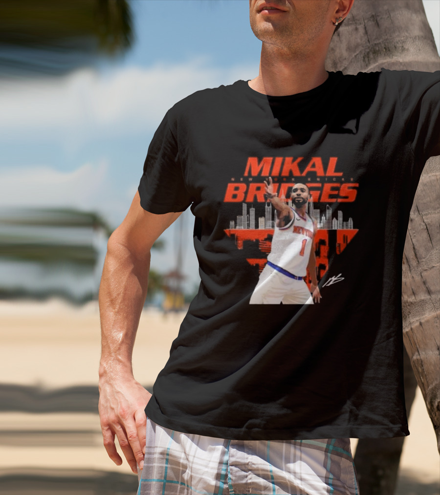 Mikal Bridges New York Knicks Skyline Signature Number 1 T-Shirt