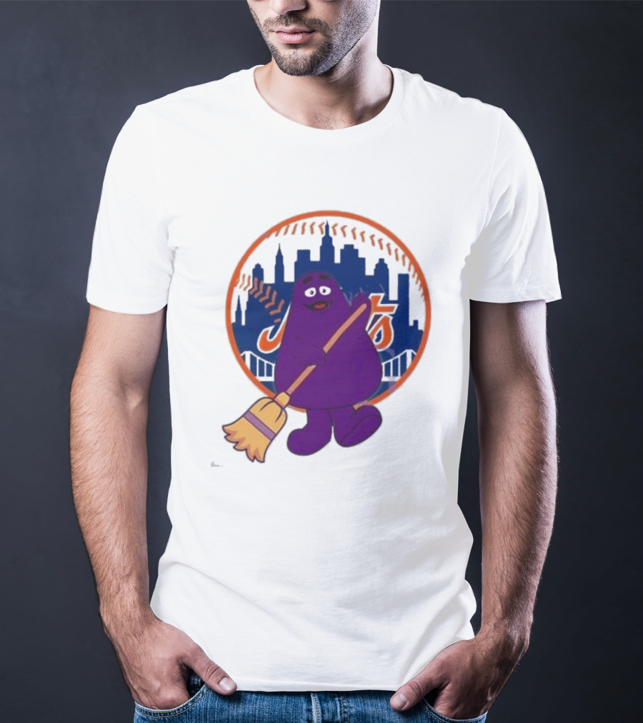New York Mets Grimace Character Broom Sweep LFGM T-Shirt