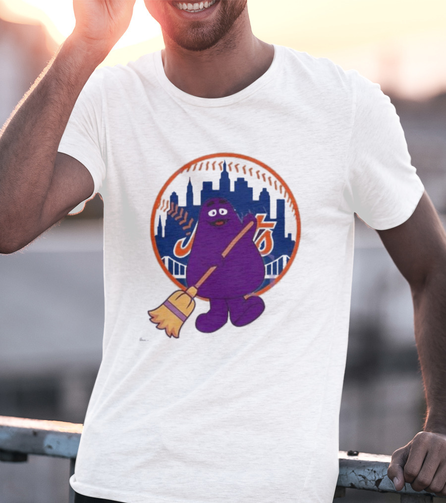New York Mets Grimace Character Broom Sweep LFGM T-Shirt