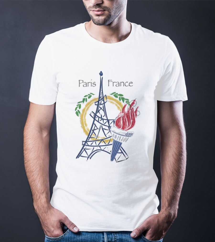 Paris France Eiffel Torch Olympic Laurel Icons T-Shirt