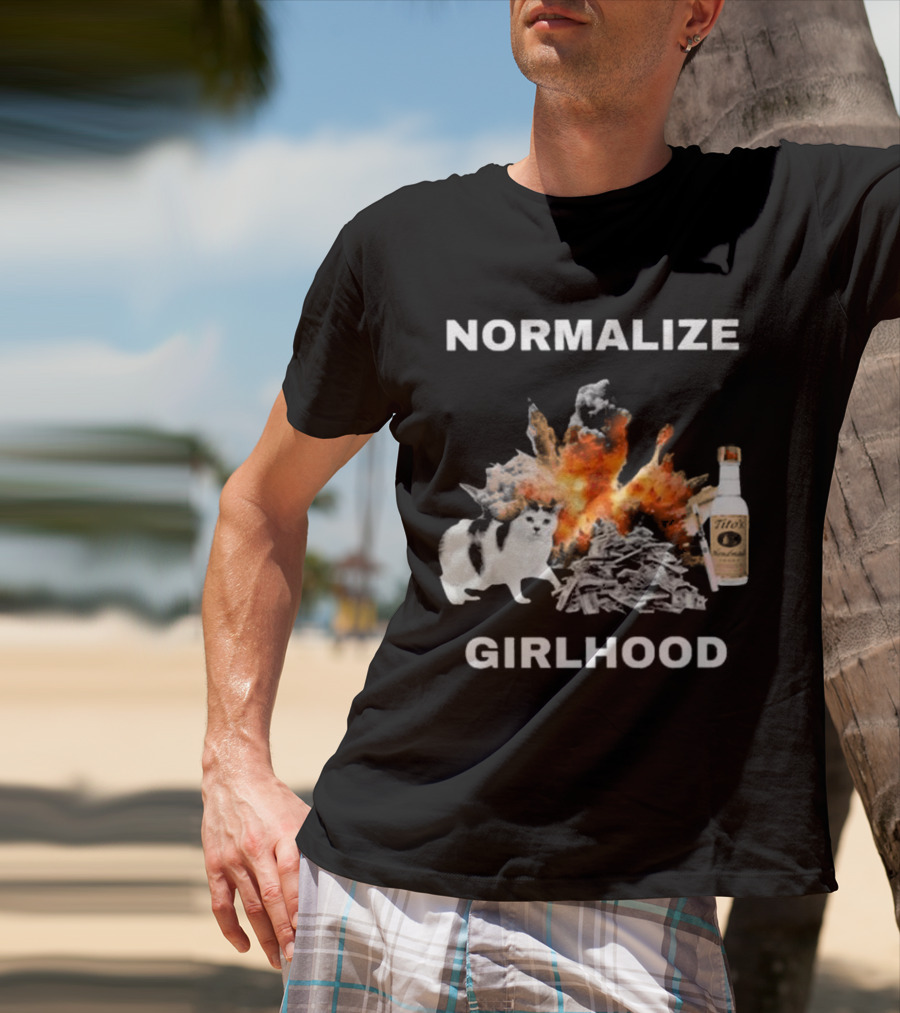 Normalize Girlhood Explosion Cat Tito's Bottle T-Shirt