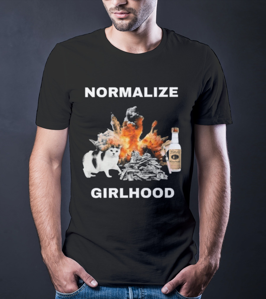 Normalize Girlhood Explosion Cat Tito's Bottle T-Shirt
