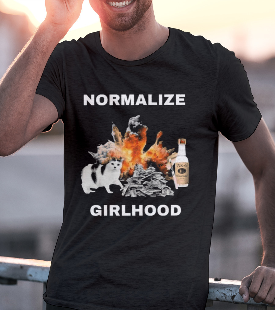 Normalize Girlhood Explosion Cat Tito's Bottle T-Shirt