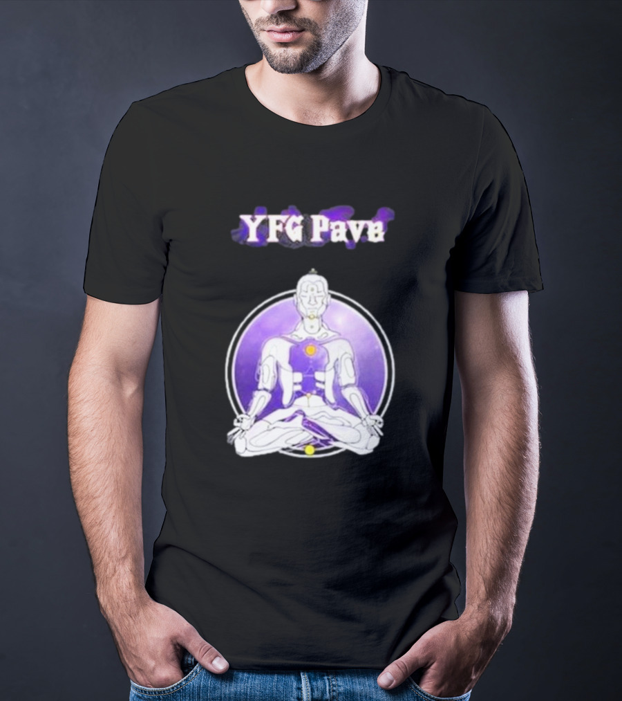 YFG Pave 444 Meditating Robotic Figure Purple Mandala T-Shirt