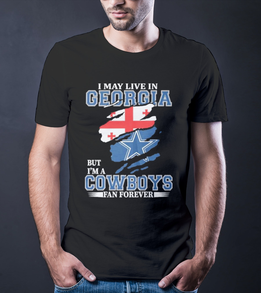 Dallas Cowboys Fan Forever Living In Georgia With Star And Flag Elements T-Shirt