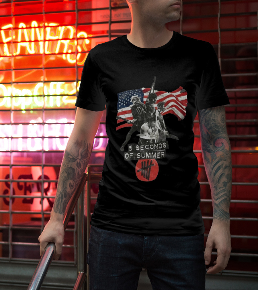 5 Seconds Of Summer American Band With Flag And Tally T-Shirt