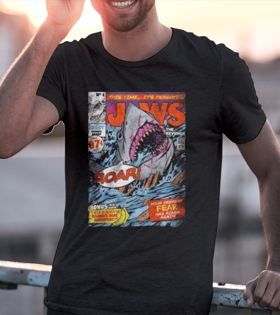 Fright-Rags Jaws The Revenge Comic Cover Shark Roar Adventure T-Shirt