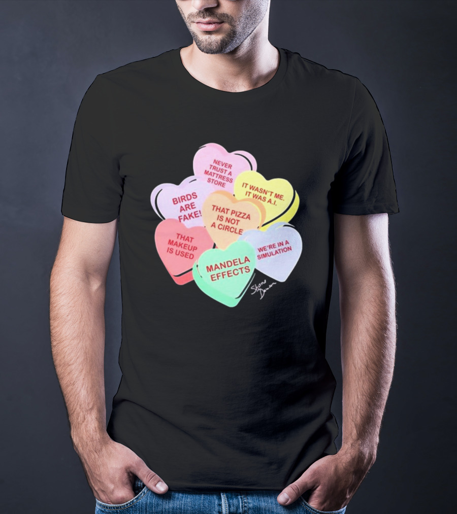 Shane Dawson Conspiracy Hearts Birds Are Fake Mandela Effects Simulation Pizza AI T-Shirt
