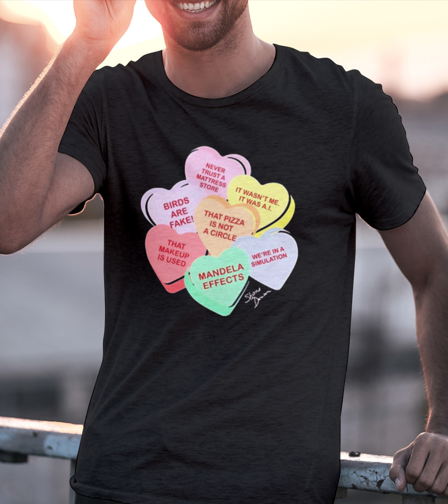 Shane Dawson Conspiracy Hearts Birds Are Fake Mandela Effects Simulation Pizza AI T-Shirt