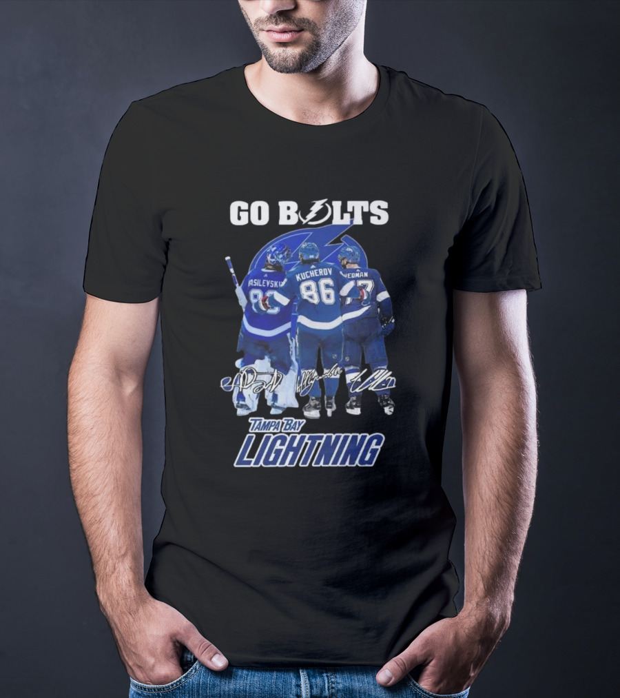 Tampa Bay Lightning Go Bolts Asilevskiy Kucherov Hedman Signatures T-Shirt