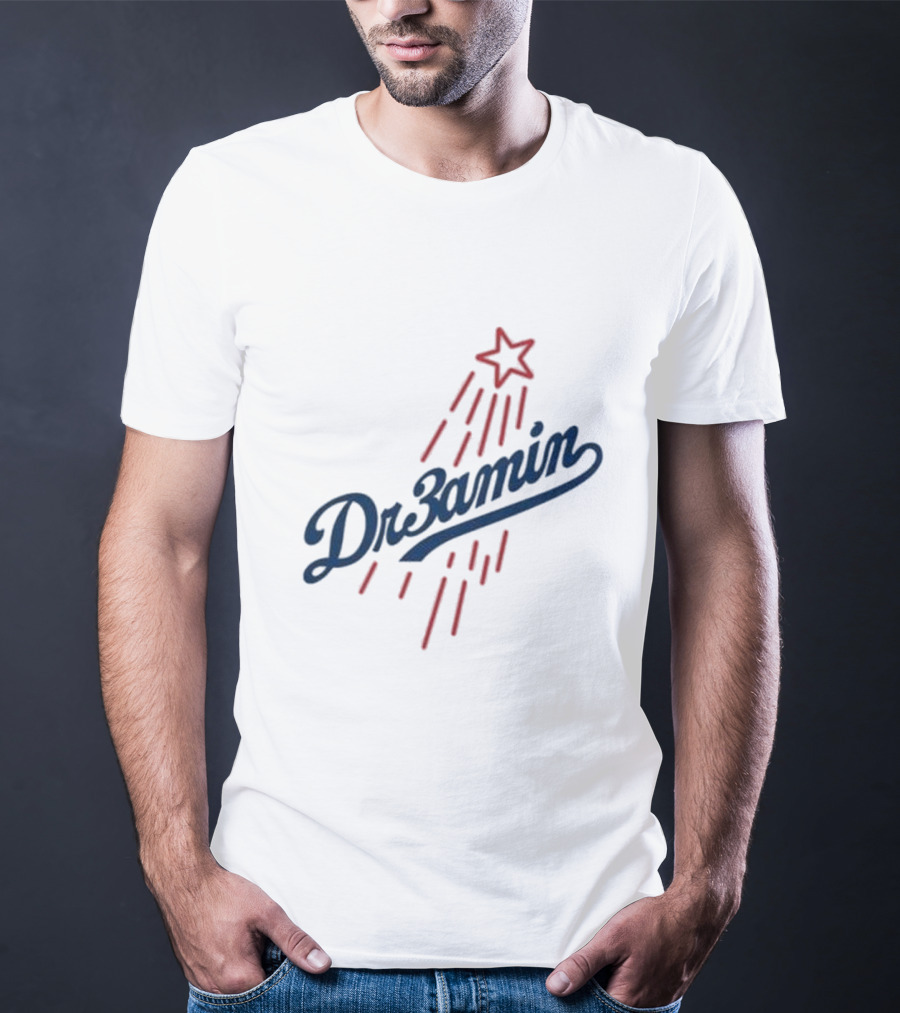 Dr3amin Red Star Streak White Clix Merch LA Star Crew T-Shirt