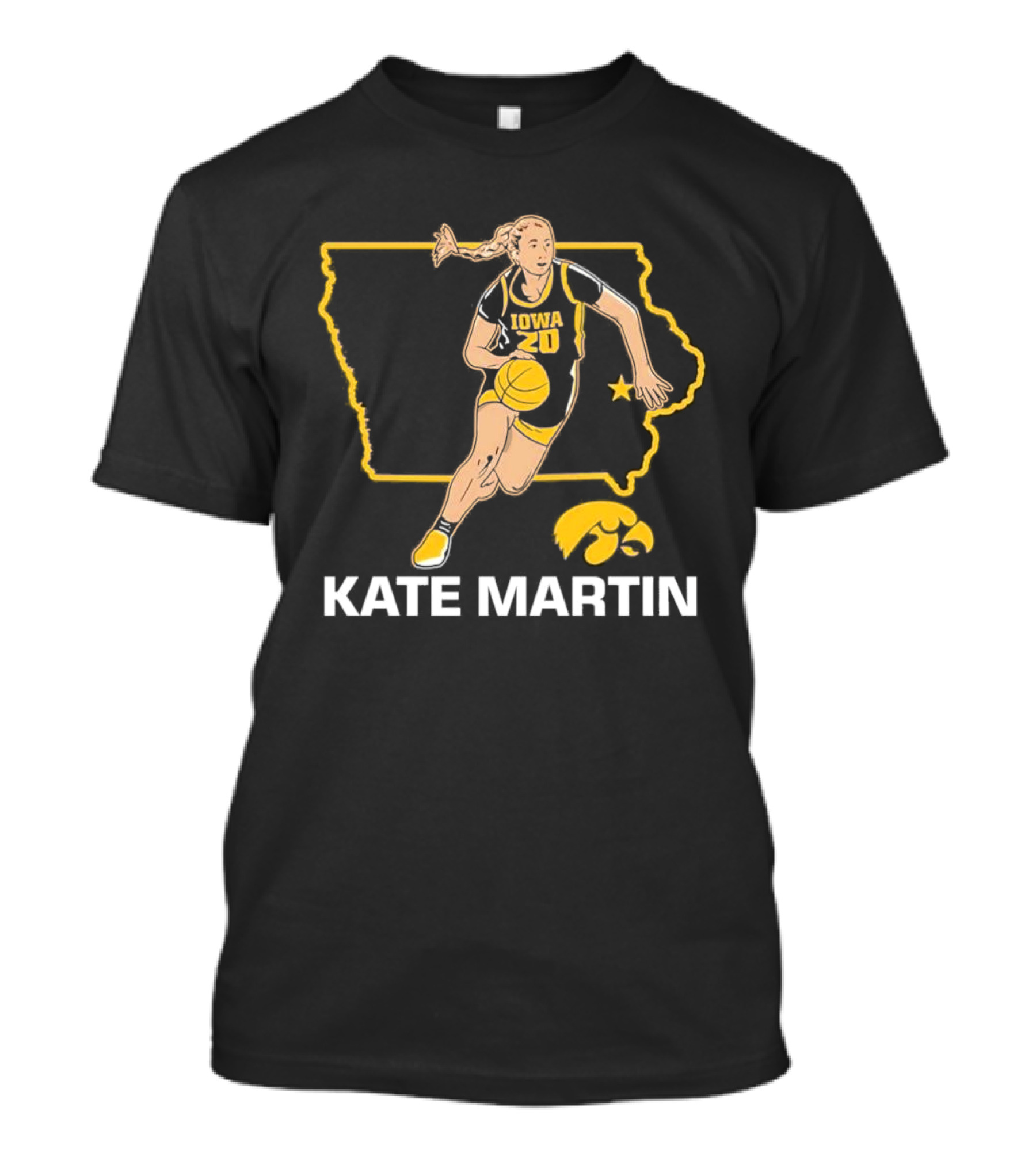 Kate Martin Iowa Basketball Star Player Number 20 Hawkeyes State Outline T-Shirt