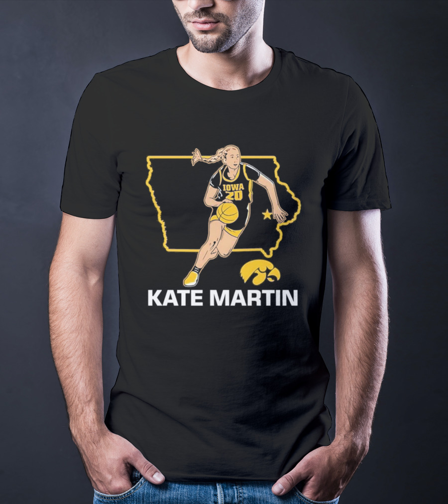 Kate Martin Iowa Basketball Star Player Number 20 Hawkeyes State Outline T-Shirt