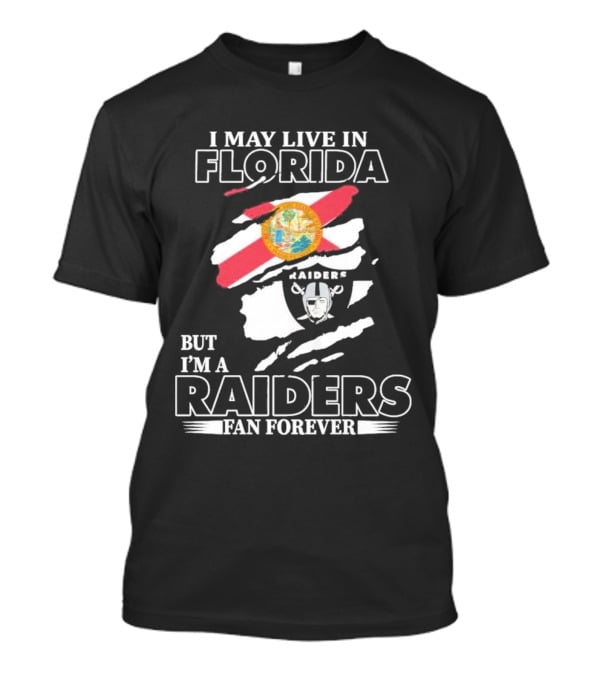 Las Vegas Raiders Fan Forever Living In Florida With Team Logo And State Flag T-Shirt