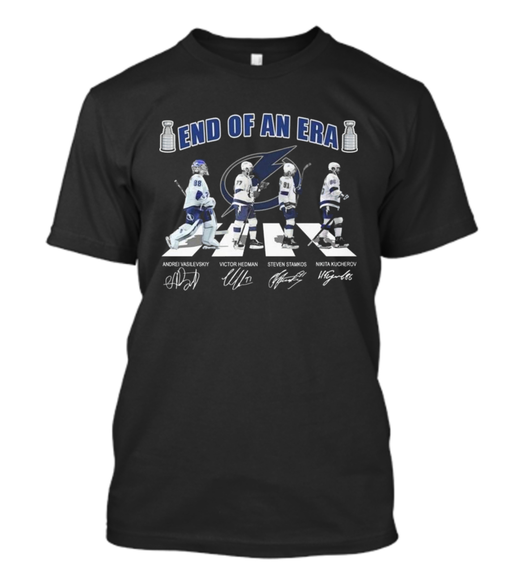 End Of An Era Tampa Bay Lightning Abbey Road Vasilevskiy Hedman Stamkos Kucherov Signatures T-Shirt
