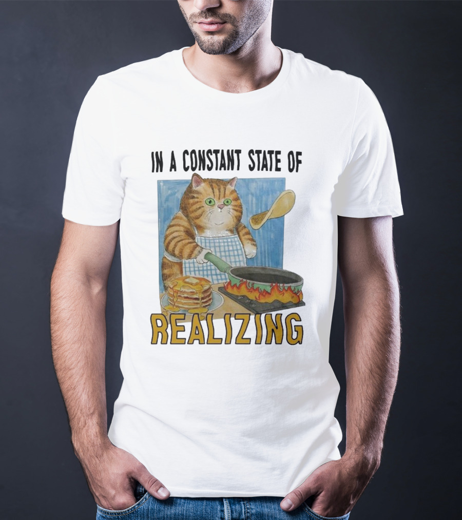 In A Constant State Of Realizing Cat Cooking Pancakes Flame Pan T-Shirt