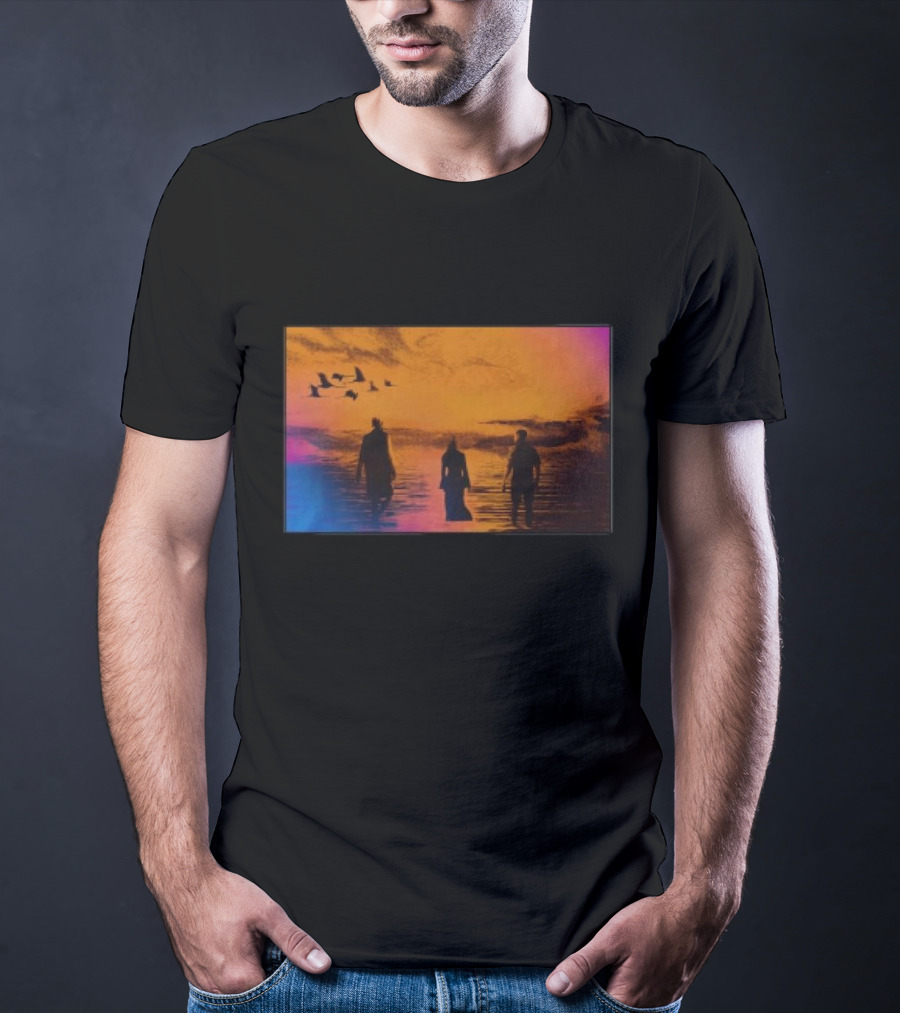 Sun Came Up Sofi Tukker Silhouettes Walking At Sunrise With Birds On Colorful Horizon T-Shirt