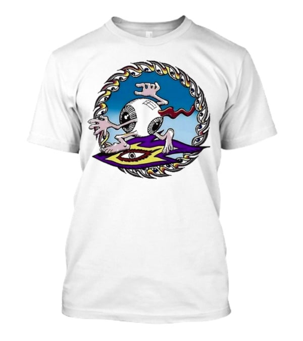 Spiral Eye Surfing Disc With Hands And Vibrant T-Shirt