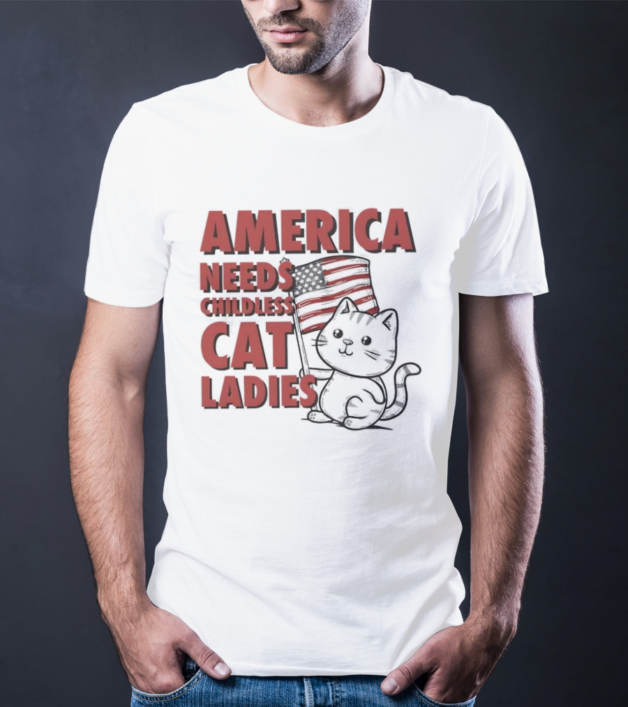 America Needs Childless Cat Ladies Cat With American Flag T-Shirt
