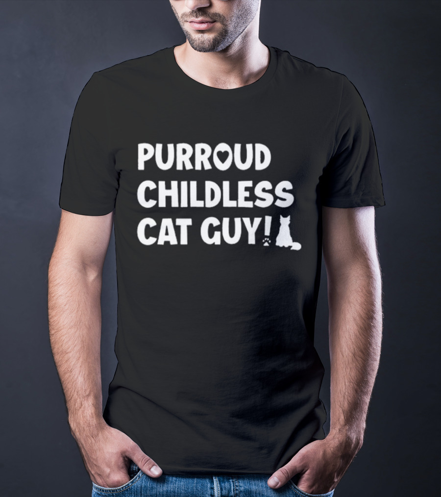 Purroud Childless Cat Guy Paw Prints T-Shirt