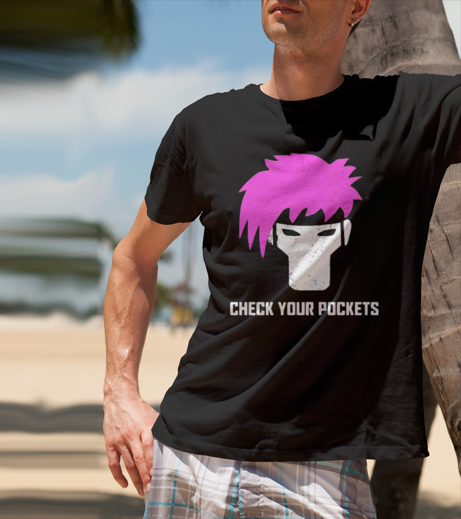 Check Your Pockets Pink Hair Masked Face T-Shirt