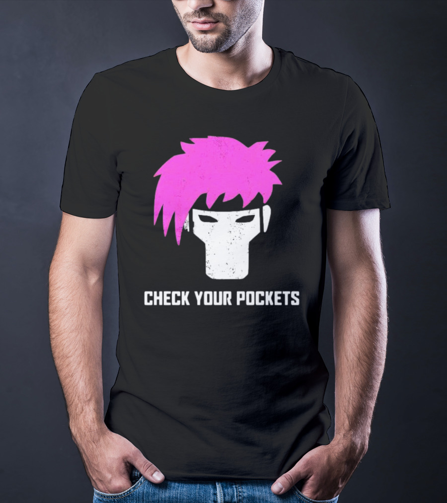 Check Your Pockets Pink Hair Masked Face T-Shirt